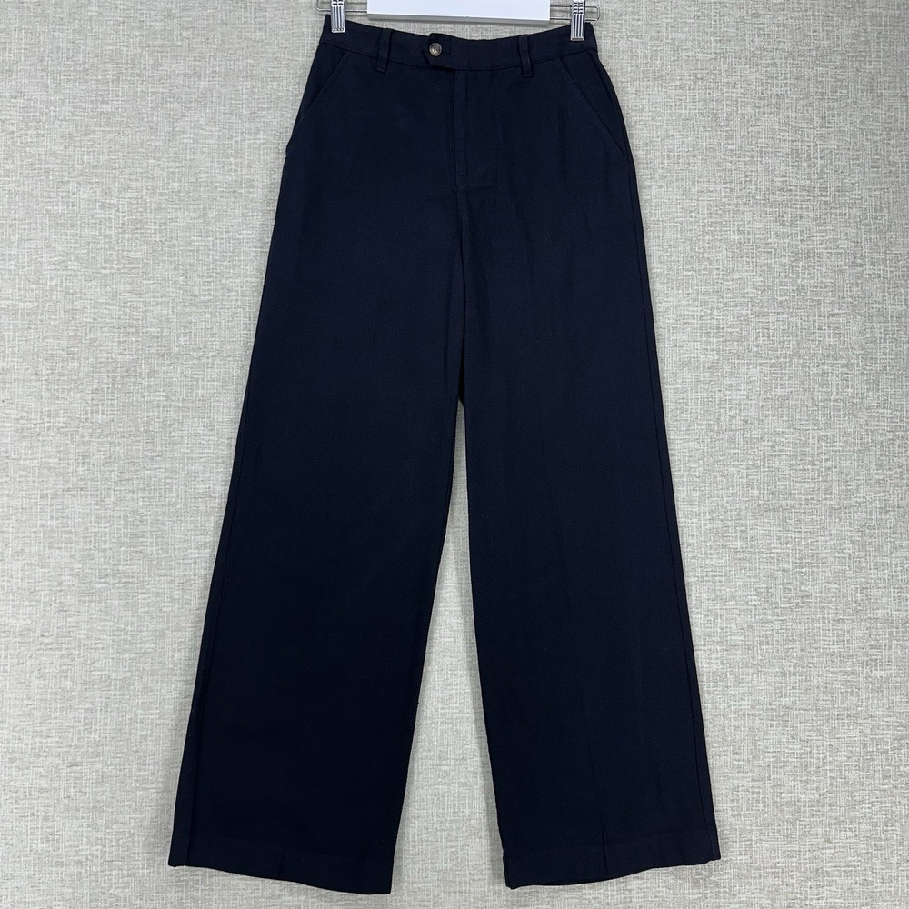 Treasure & Bond Wide Leg Pant Trouser Women XS Black Cotton Twill Elastic Waist